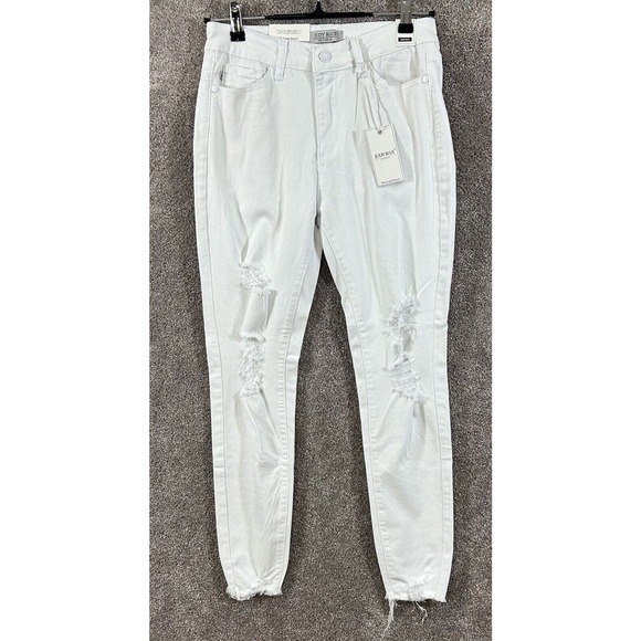 Judy Blue Jeans Womens Junior 7/28 White Distressed Skinny Actual 28X27 Ankle - Picture 1 of 12